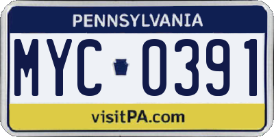 PA license plate MYC0391