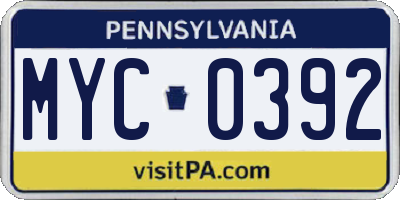 PA license plate MYC0392