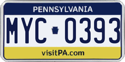 PA license plate MYC0393