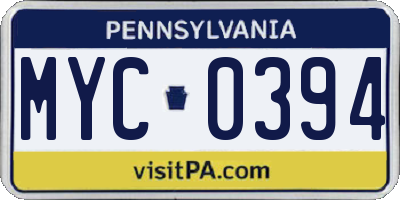 PA license plate MYC0394