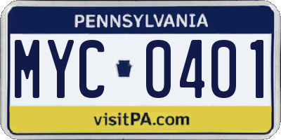 PA license plate MYC0401