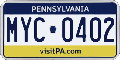 PA license plate MYC0402