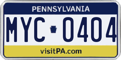 PA license plate MYC0404