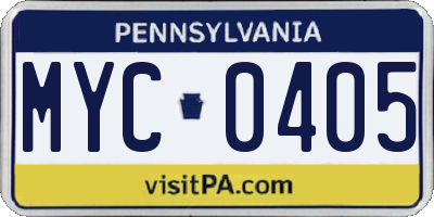 PA license plate MYC0405