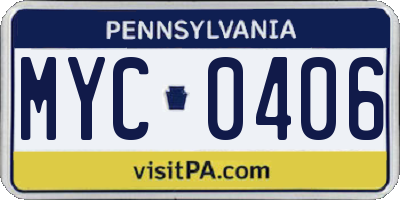 PA license plate MYC0406