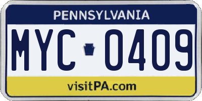 PA license plate MYC0409