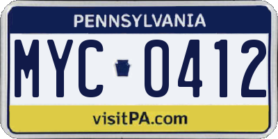 PA license plate MYC0412