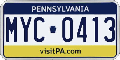 PA license plate MYC0413