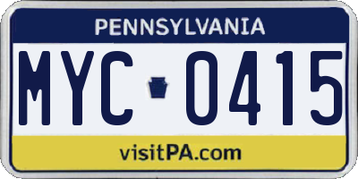 PA license plate MYC0415