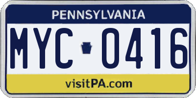PA license plate MYC0416