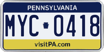 PA license plate MYC0418