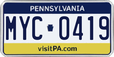 PA license plate MYC0419