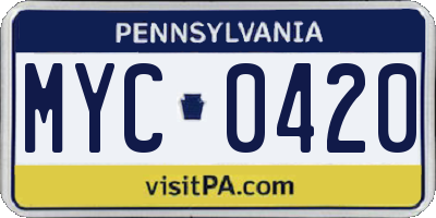 PA license plate MYC0420