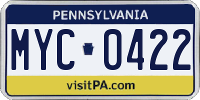 PA license plate MYC0422