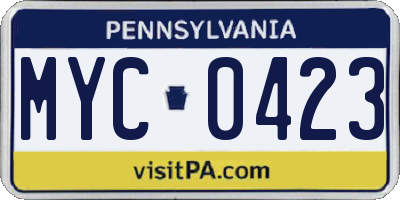 PA license plate MYC0423