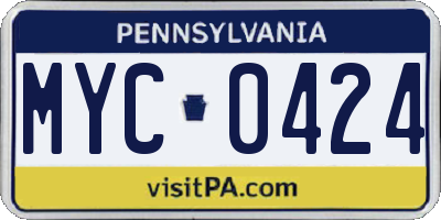 PA license plate MYC0424