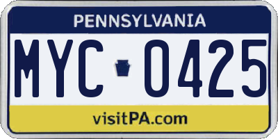 PA license plate MYC0425