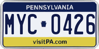 PA license plate MYC0426