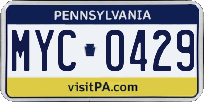 PA license plate MYC0429