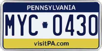 PA license plate MYC0430