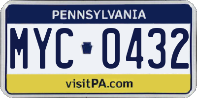 PA license plate MYC0432