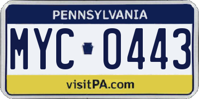 PA license plate MYC0443