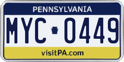 PA license plate MYC0449