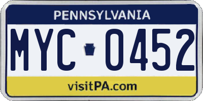 PA license plate MYC0452