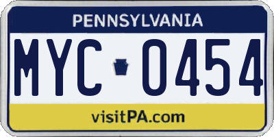 PA license plate MYC0454
