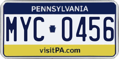 PA license plate MYC0456