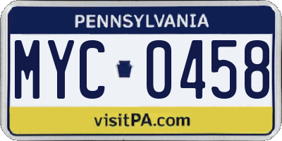 PA license plate MYC0458