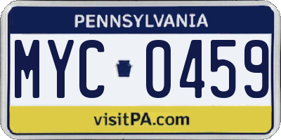 PA license plate MYC0459