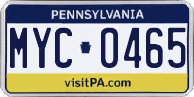 PA license plate MYC0465