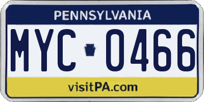 PA license plate MYC0466