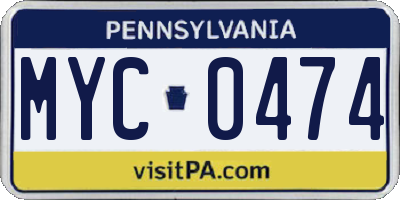 PA license plate MYC0474