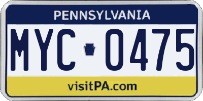 PA license plate MYC0475