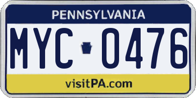 PA license plate MYC0476