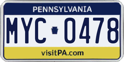 PA license plate MYC0478
