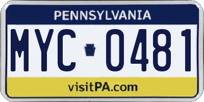 PA license plate MYC0481