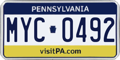 PA license plate MYC0492