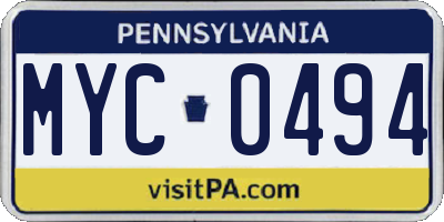 PA license plate MYC0494