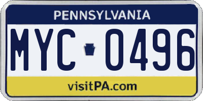 PA license plate MYC0496