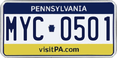 PA license plate MYC0501