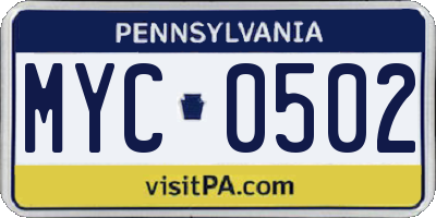 PA license plate MYC0502