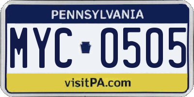 PA license plate MYC0505