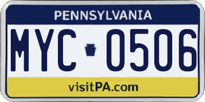 PA license plate MYC0506