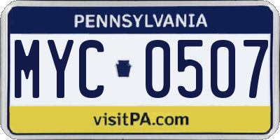 PA license plate MYC0507