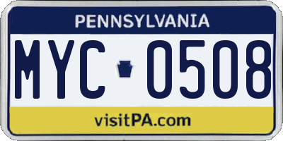 PA license plate MYC0508