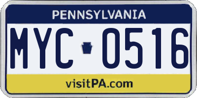 PA license plate MYC0516