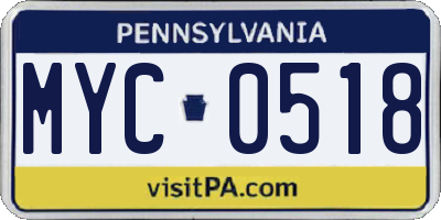 PA license plate MYC0518